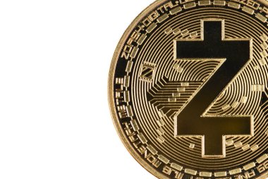Altın zcash beyaz arka planda izole.