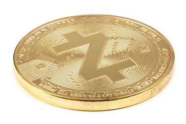 Altın zcash beyaz arka planda izole. (kırpma yolu)