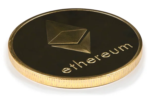 Golden ethereum isolated on white background. (clipping path) — Stock Photo, Image