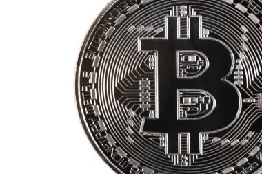 Beyaz arka plan üzerinde izole gümüş bitcoin. 