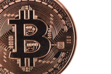 Bronz bitcoin beyaz arka plan üzerinde izole.