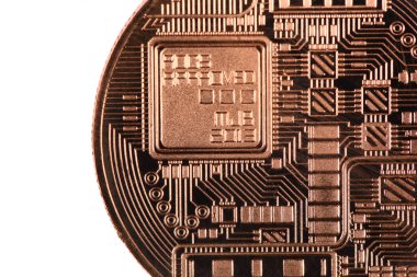 Bronz bitcoin beyaz arka plan üzerinde izole.