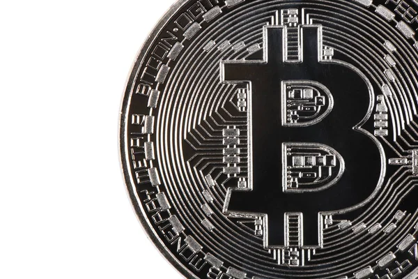 Ασημένια bitcoin που απομονώνονται σε λευκό φόντο. — Φωτογραφία Αρχείου