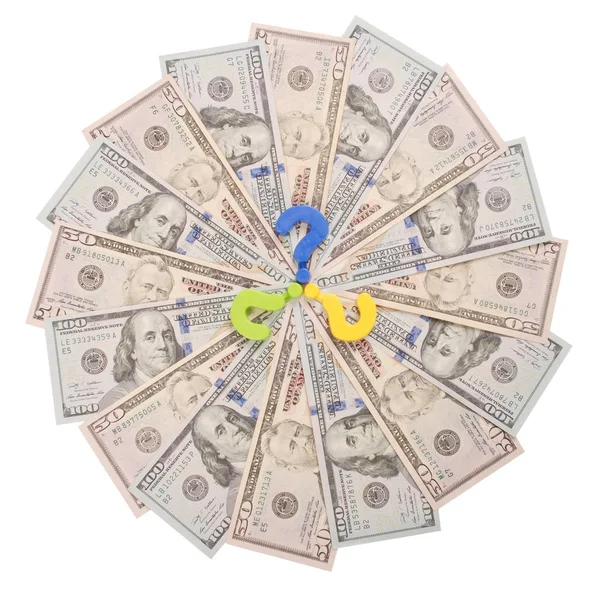 Kérdőjel a Mandala kaleidoszkóp a pénz. — Stock Fotó