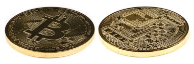 Altın bitcoin beyaz arka plan üzerinde izole. (İki kırpma yolu)