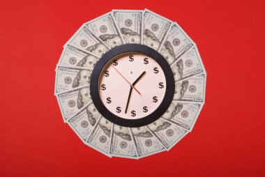 Saat ve dolar kavramı. Para Mandala Kaleidoscope üzerinde saat. Soyut para arka plan raster desen tekrar Mandala daire.