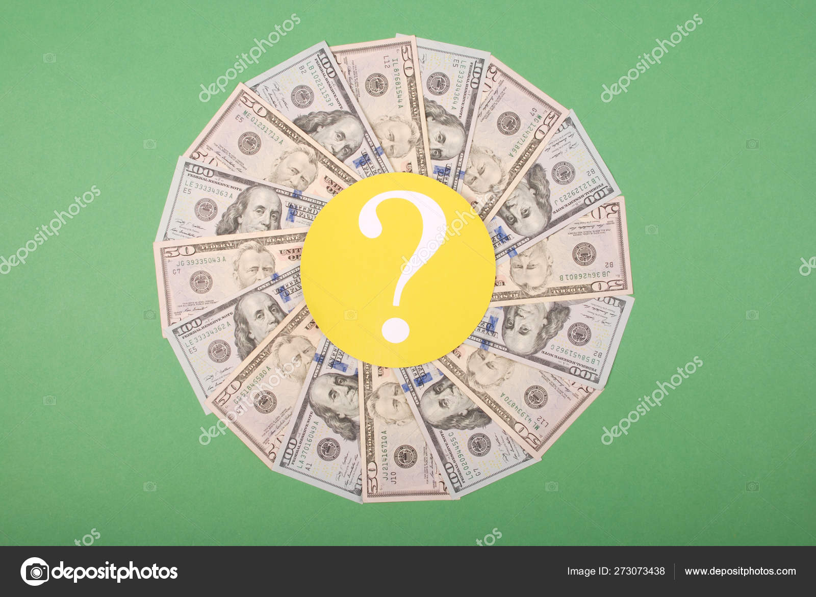 Question mark on mandala kaleidoscope from money. Stock Photo by