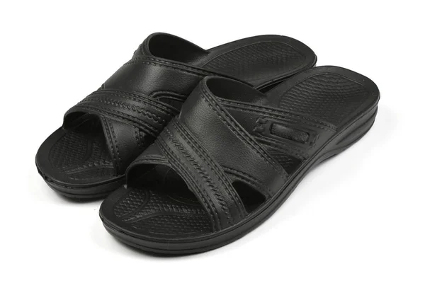 Rubberen pantoffels. Paar zwarte flip flops geïsoleerd op een witte. — Stockfoto