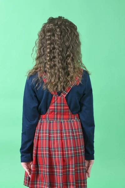 Vista trasera de chica con el pelo rizado. Aislado en verde . — Foto de Stock