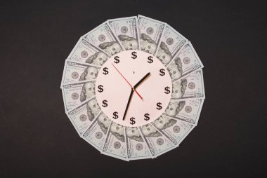 Saat ve dolar kavramı. Para Mandala Kaleidoscope üzerinde saat. Soyut para arka plan raster desen tekrar Mandala daire.