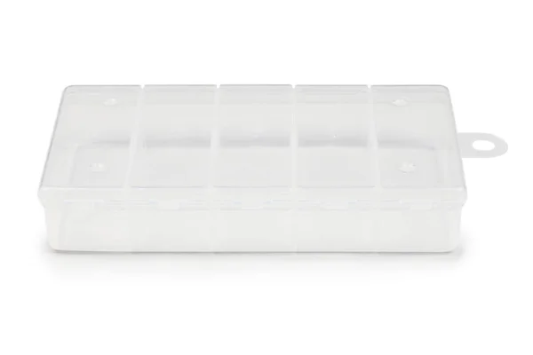 Caixa de plástico de alimentos isolada no branco (caminho de recorte ) — Fotografia de Stock