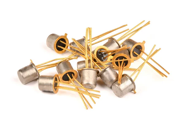Old radio component, the semiconductor transistor with the contacts covered with gold — Stock Photo, Image