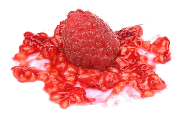Smashed raspberries isolated on white. — Stock Photo, Image