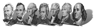 Portraits of presidents and politicians from dollars clipart