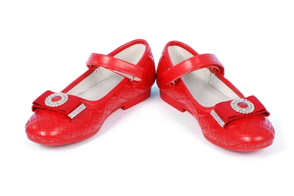 Chilren red shoes on white background. — Stock Photo, Image