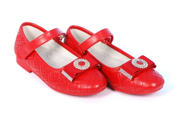 Chilren red shoes on white background. — Stock Photo, Image