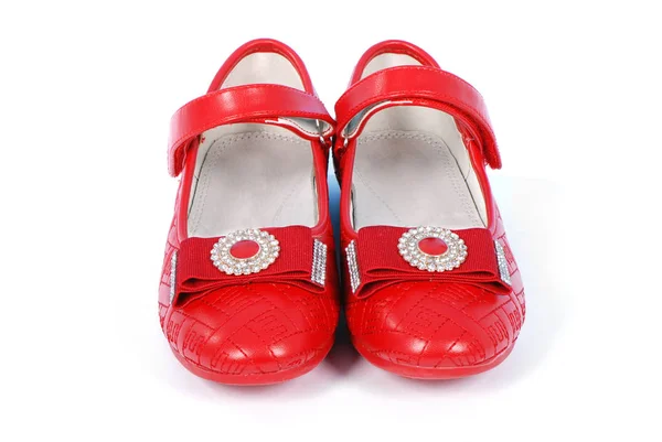 Chilren red shoes on white background. — Stock Photo, Image