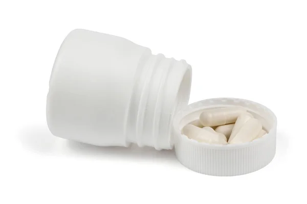 White jar with pills medicine pharmasy — Stock Photo, Image