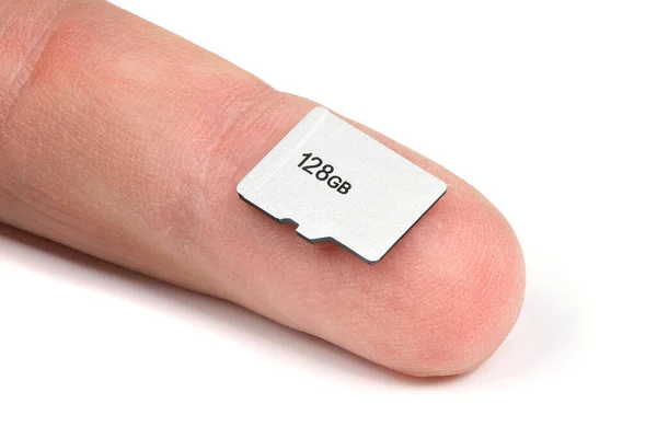 Memory Card Finger Isolated White Background High Resolution Photo Full — Stock Photo, Image