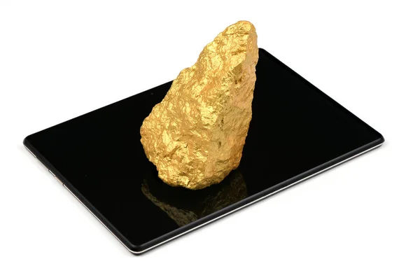Gouden Nugget Tablet Geïsoleerd Witte Achtergrond Hoge Resolutie Foto Volledige — Stockfoto