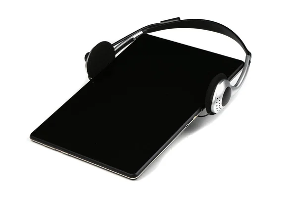 Koptelefoon Tablet Geïsoleerd Witte Achtergrond Hoge Resolutie Foto Volledige Velddiepte — Stockfoto