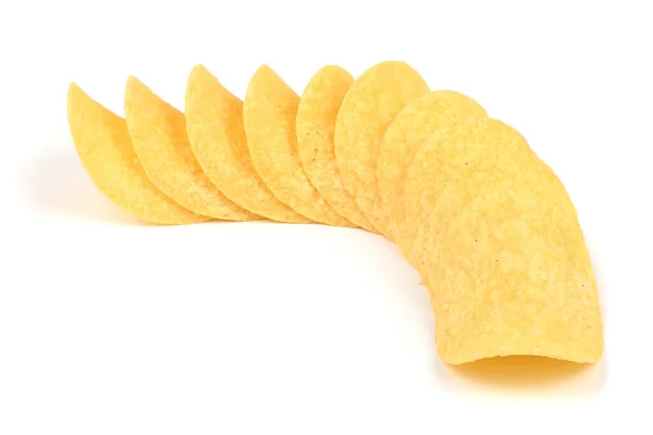 Tasty Crispy Potato Chips Isolated White Background High Resolution Photo — Stock Photo, Image