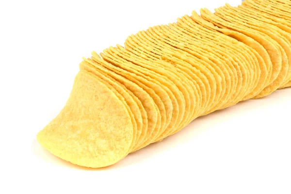 Tasty Crispy Potato Chips Isolated White Background High Resolution Photo — Stock Photo, Image
