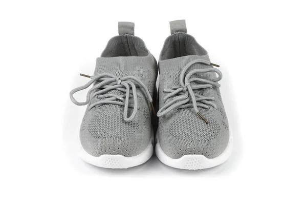 Pair New Grey Sneakers Isolated White Background High Resolution Photo — Stock Photo, Image