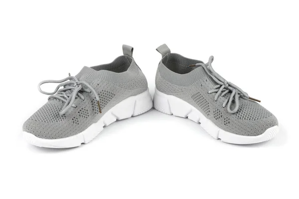 Pair New Grey Sneakers Isolated White Background High Resolution Photo — Stock Photo, Image