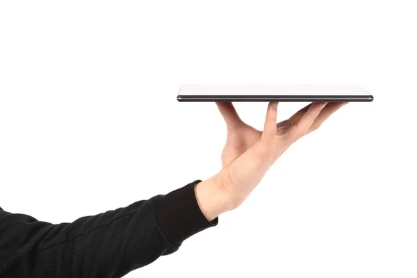 Hand Hält Tablet Isoliert Auf Weißem Hintergrund Foto Hoher Auflösung — Stockfoto