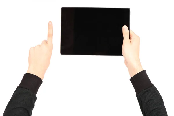 Hand Hält Tablet Isoliert Auf Weißem Hintergrund Foto Hoher Auflösung — Stockfoto