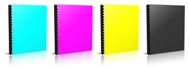 Boş ofis klasörleri CMYK. Üç boyutlu tasvir. Beyaz arkaplanda izole. 
