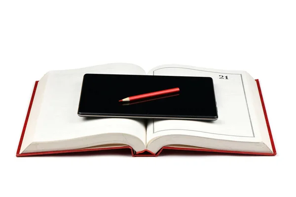 Tablet Libro Abierto Aislado Sobre Fondo Blanco Foto Alta Resolución — Foto de Stock