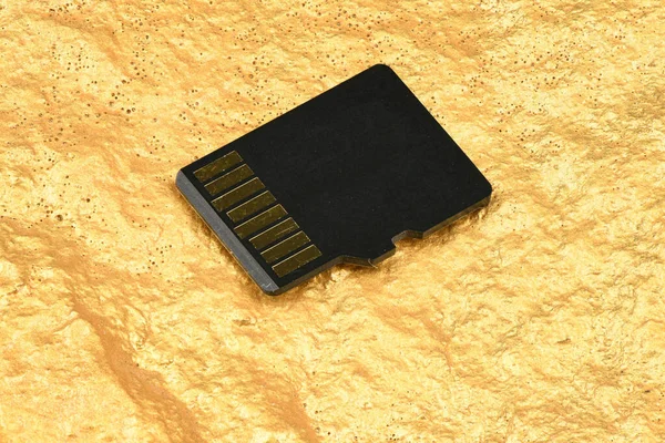 Memóriakártya Izolált Arany Háttér Nagy Felbontású Fotó Teljes Mélységélesség — Stock Fotó