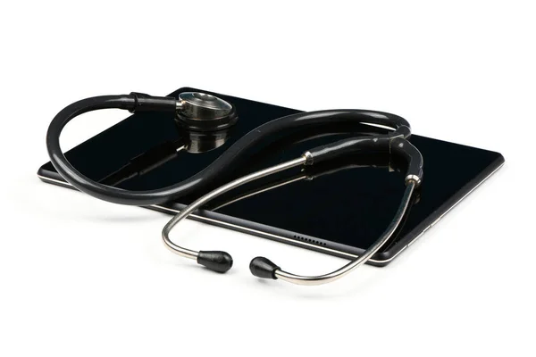 Stethoscope Tablet Isolated White Background High Resolution Photo Full Depth — Stock Photo, Image