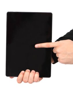 El bilgisayarı beyaz arka planda izole edilmiş. Yüksek çözünürlüklü. Tam alan derinliği.