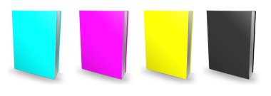 Beyaz üzerine gölge izole boş kitap modeli CMYK. Görüntü 3B oluşturma.