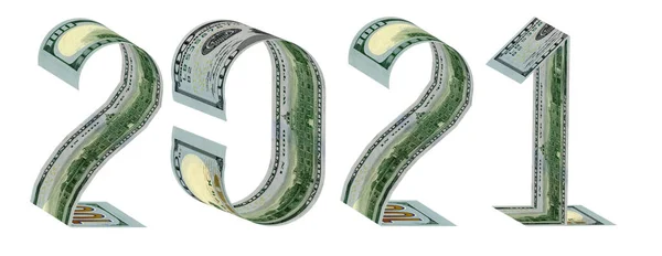 Inscription 2021 Made One Hundred Dollar Banknotes Rendering Isolated White — Stock Photo, Image