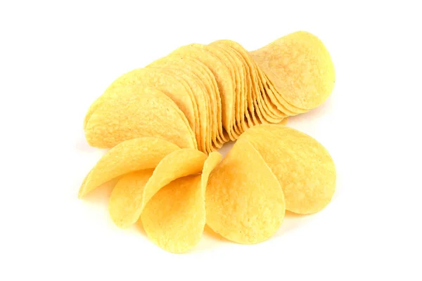 Lekkere Knapperige Chips Geïsoleerd Witte Achtergrond Hoge Resolutie Foto Volledige — Stockfoto
