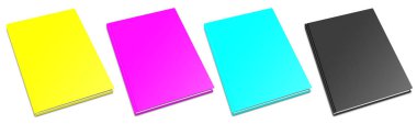 Beyaz üzerine gölge izole boş kitap modeli CMYK. Görüntü 3B oluşturma.
