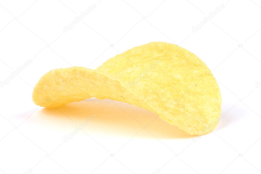 Delicious potato chips, isolated on white background. High resolution photo. Full depth of field.