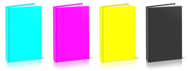 Beyaz üzerine gölge izole boş kitap modeli CMYK. Görüntü 3B oluşturma.