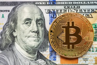 Altın bitcoin sikke ve bize dolar, elektronik cryptocurrency