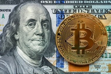 Altın bitcoin sikke ve bize dolar, elektronik cryptocurrency