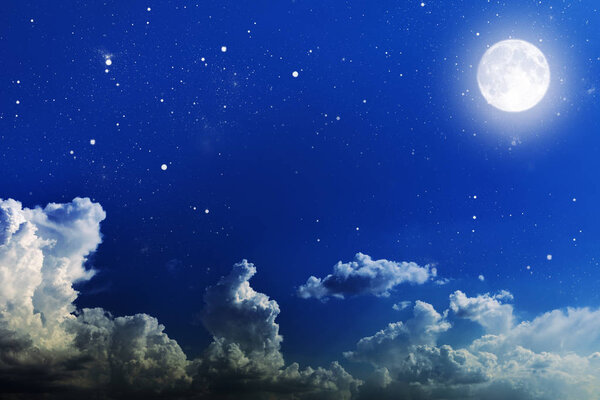 Background of night sky with stars and moon. Elements of this image furnished by NASA