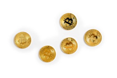 Bitcoin, beyaz arka plan üzerinde izole Internet para sikke