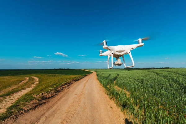 Drone Biały Drona Polu Kukurydzy Zielony — Zdjęcie stockowe