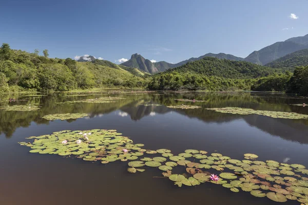 Belo Lago Com Montanhas Paisagem Natural Selvagem Reserva Ecológica Mata — Fotografia de Stock