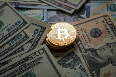 Altın bitcoin sikke ve bize dolar kapatın. Elektronik kripto para