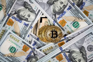 Altın bitcoin sikke ve bize dolar kapatın. Elektronik kripto para